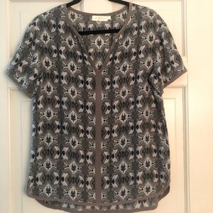 Tory Burch Silk Kaleidoscope Split neck Short Sleeve Shirt Size 4